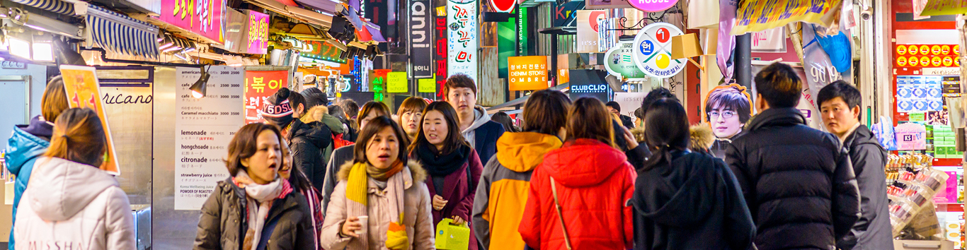Crowds in the Myeong-Dong district in Seoul.