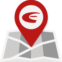 Icon of ESS logo on a map marker placed on an unfolded generic map.
