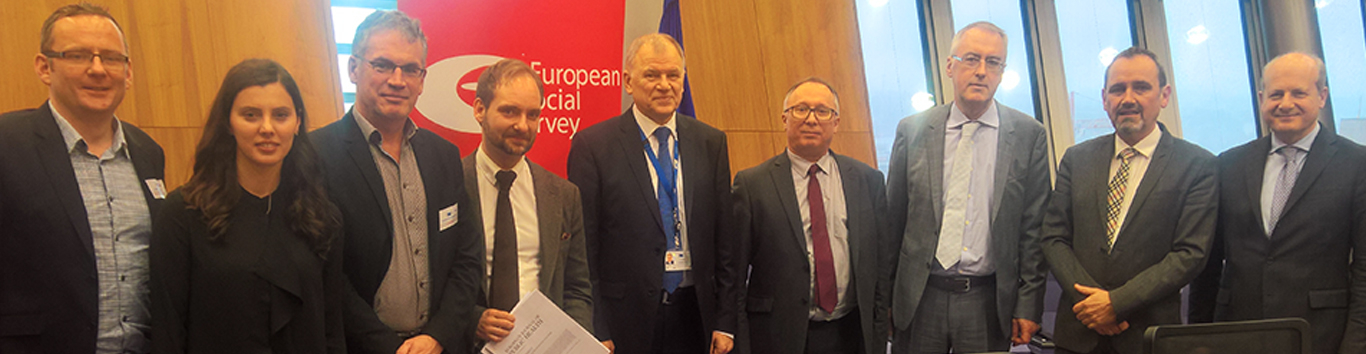 The ESS Director pictured with members of the questionnaire design team in Brussels.